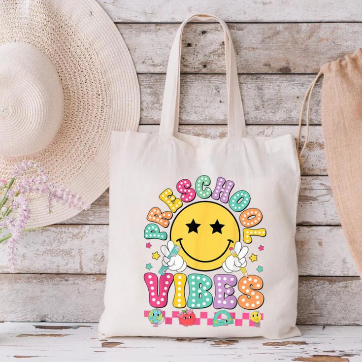 Preschool Vibes Smile Face Back To School Kinder Girls Kids Canvas Tote Bag Preschool Vibes Smile Face Back To School Kinder Girls Kids Canvas Tote Bag