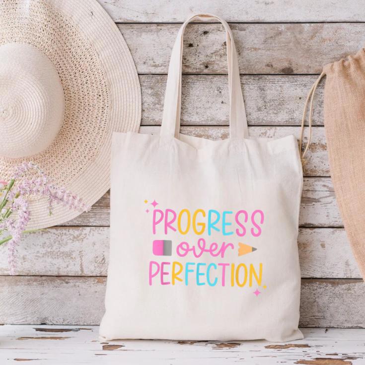 Progress Over Perfection Back To School Tshirt Canvas Tote Bag Progress Over Perfection Back To School Tshirt Canvas Tote Bag