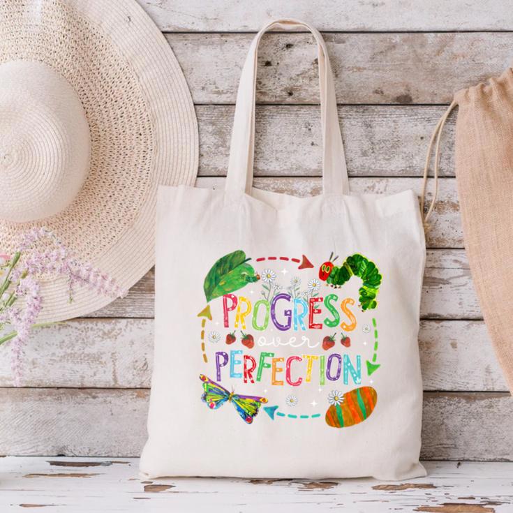 Progress Over Perfection Back To School Tee Canvas Tote Bag Progress Over Perfection Back To School Tee Canvas Tote Bag