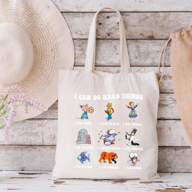 Read Book Characters I Can Do Hard Things Back To School Canvas Tote Bag Read Book Characters I Can Do Hard Things Back To School Canvas Tote Bag