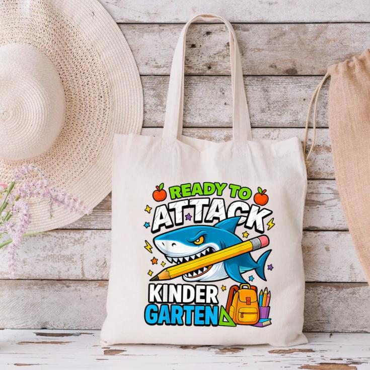 Ready To Attack Kindergarten Shark Back To School Kids Canvas Tote Bag Ready To Attack Kindergarten Shark Back To School Kids Canvas Tote Bag