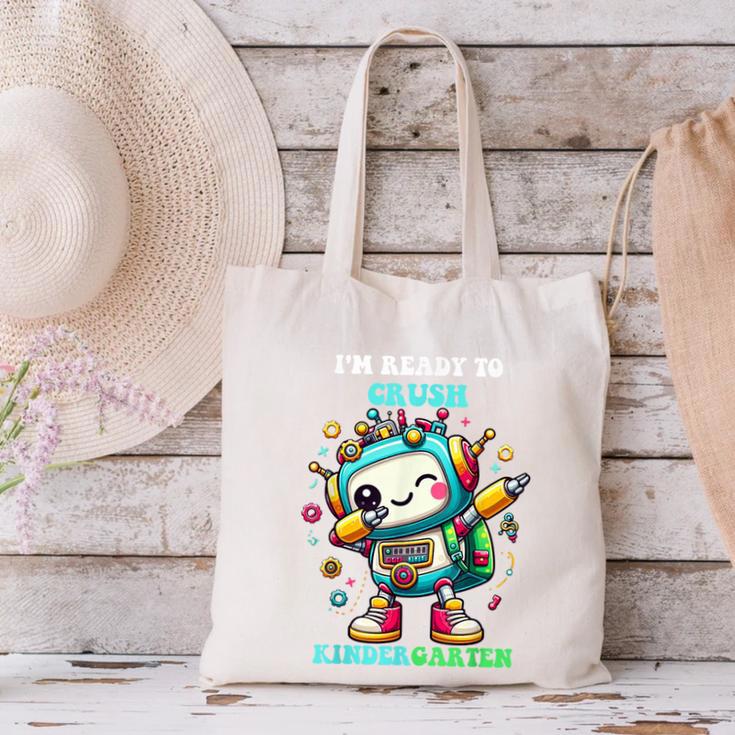 Ready To Crush Kindergarten Cute Robot Back To School Canvas Tote Bag Ready To Crush Kindergarten Cute Robot Back To School Canvas Tote Bag