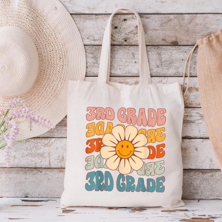 Retro 3rd Grade Daisy Colorful Back To School Third Grade Canvas Tote Bag Retro 3rd Grade Daisy Colorful Back To School Third Grade Canvas Tote Bag