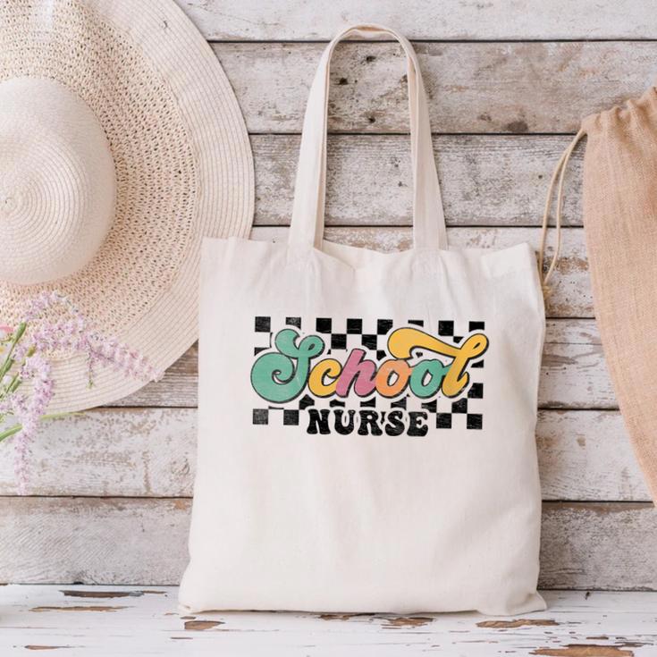 Retro Checkered School Nurse Squad Back To School Graduation Canvas Tote Bag