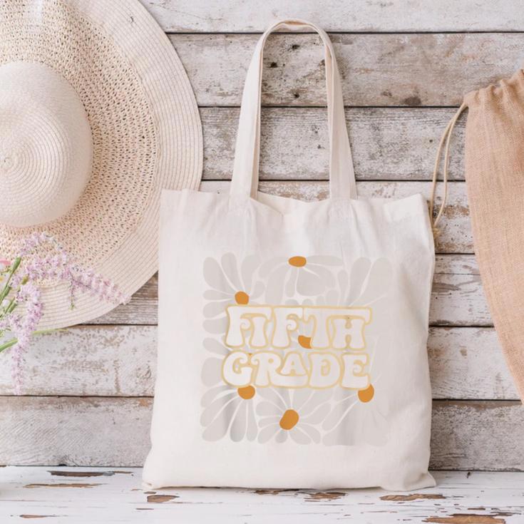 Retro Flower Power Squared Fifth 5th Grade Back To School Canvas Tote Bag Retro Flower Power Squared Fifth 5th Grade Back To School Canvas Tote Bag
