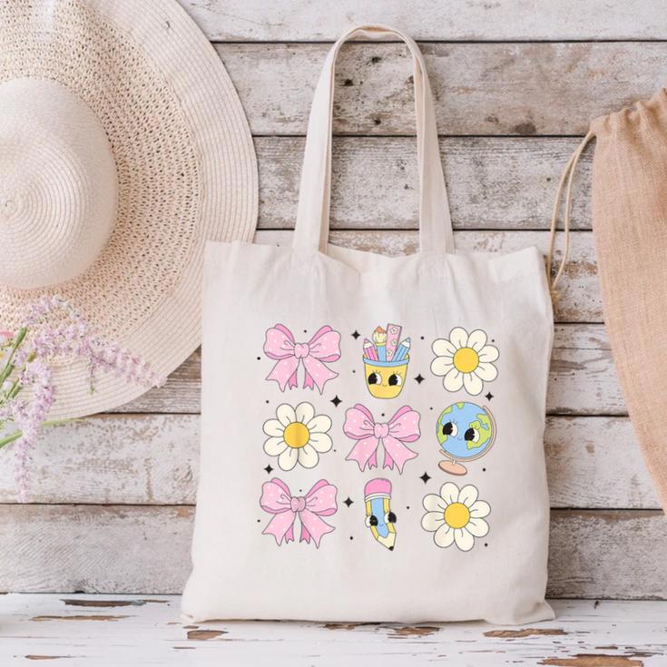 Retro Groovy Back To School Coquette First Day Of School Canvas Tote Bag Retro Groovy Back To School Coquette First Day Of School Canvas Tote Bag