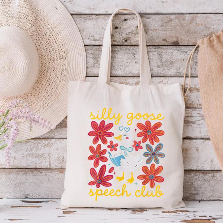 Retro Silly Goose Speech Therapy SLP Back To School Canvas Tote Bag Retro Silly Goose Speech Therapy SLP Back To School Canvas Tote Bag