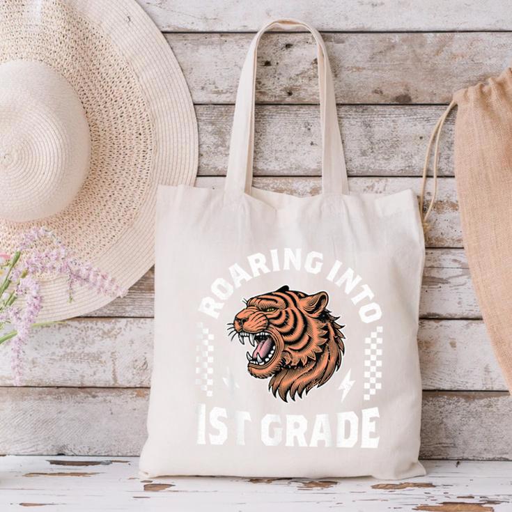 Roaring Into 1st Grade Roaring Tiger Back To School Boy Girl Canvas Tote Bag