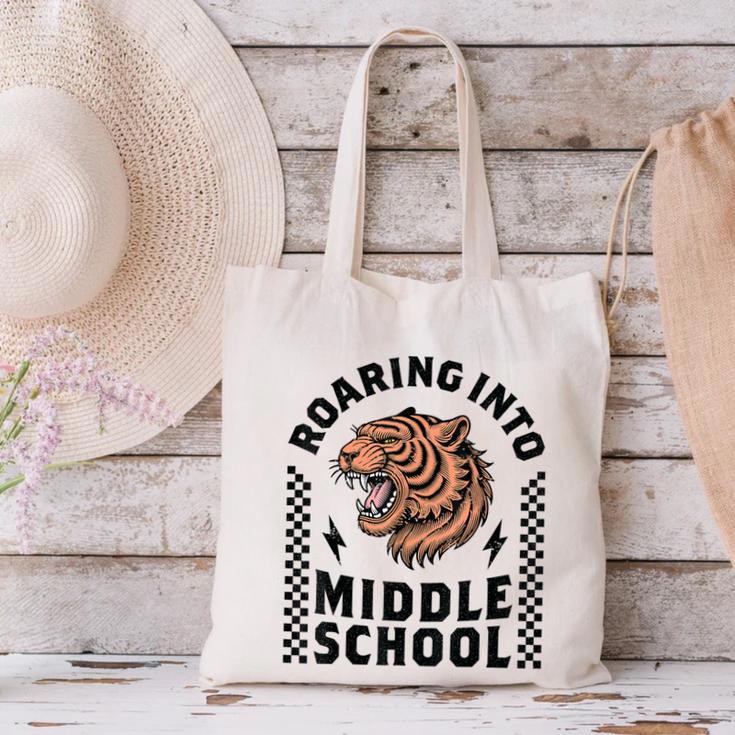 Roaring Into Middle School Tiger Back To School Boy Girl Kid Canvas Tote Bag