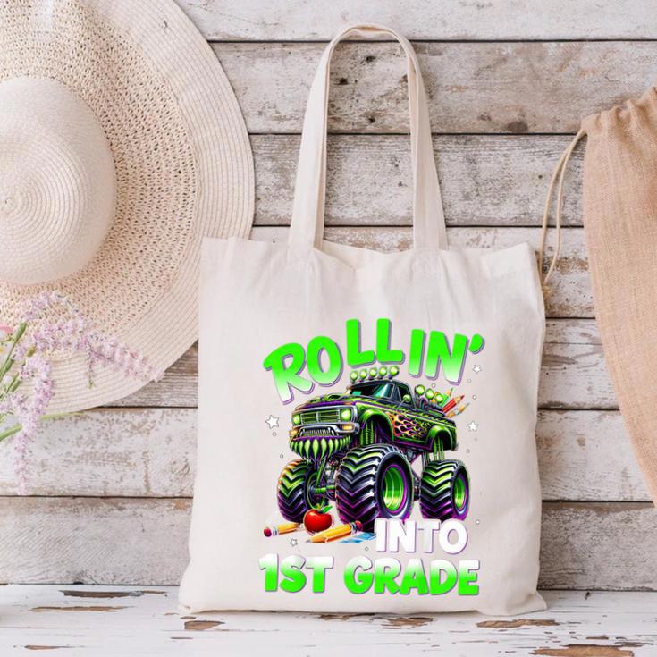 Rollin' Into 1st Grade Monster Truck Back To School Boys Canvas Tote Bag Rollin' Into 1st Grade Monster Truck Back To School Boys Canvas Tote Bag