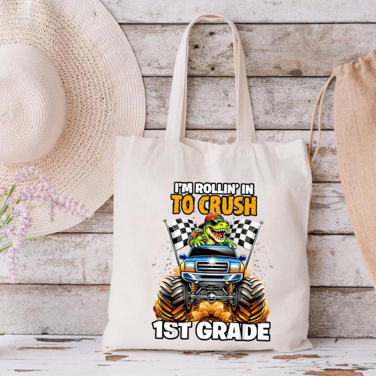 Rollin Crush Dinosaur Monster Truck Back To School 1st Grade Canvas Tote Bag Rollin Crush Dinosaur Monster Truck Back To School 1st Grade Canvas Tote Bag