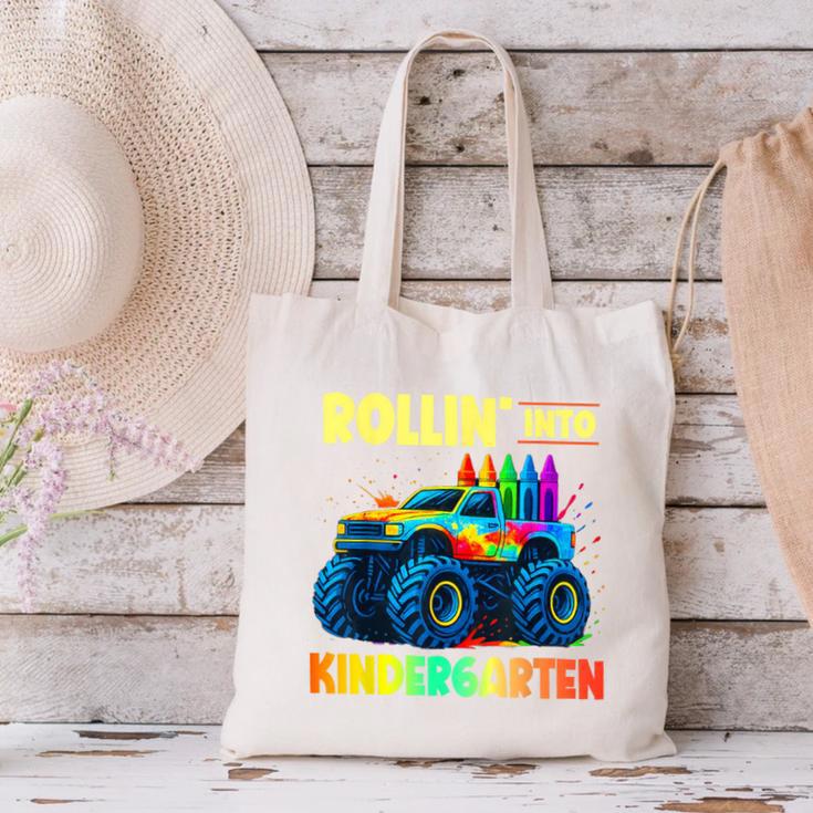 Rollin' Into Kindergarten Monster Car Back To School Boys Canvas Tote Bag Rollin' Into Kindergarten Monster Car Back To School Boys Canvas Tote Bag