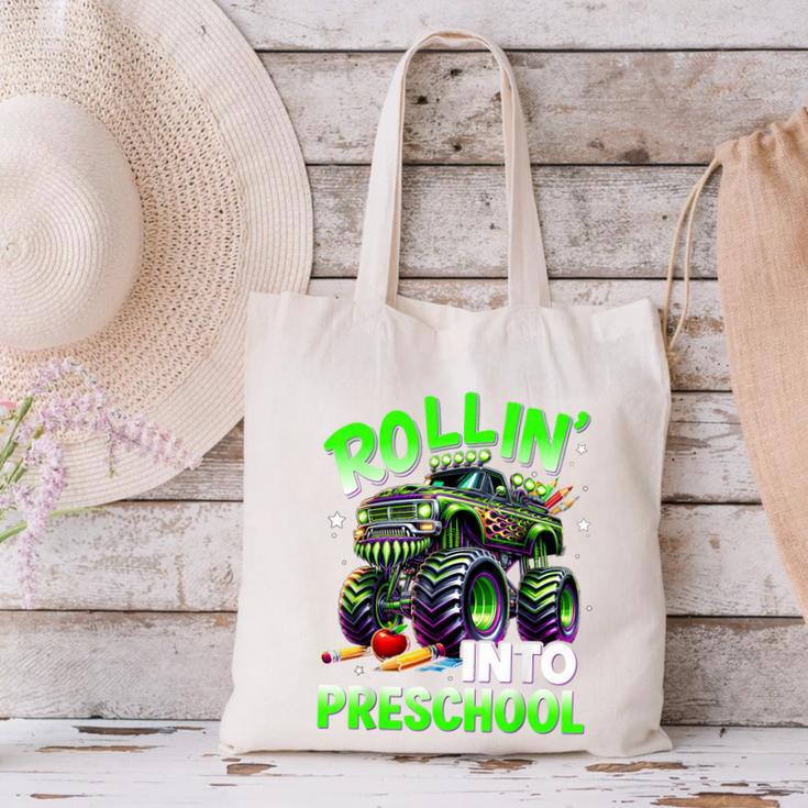 Rollin' Into Preschool Monster Truck Back To School Boys Canvas Tote Bag Rollin' Into Preschool Monster Truck Back To School Boys Canvas Tote Bag