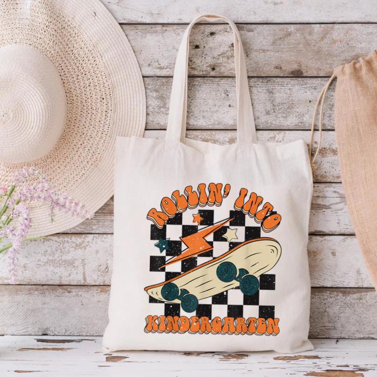 Rolling Into Kindergarten Retro Groovy Back To School Kids Canvas Tote Bag Rolling Into Kindergarten Retro Groovy Back To School Kids Canvas Tote Bag