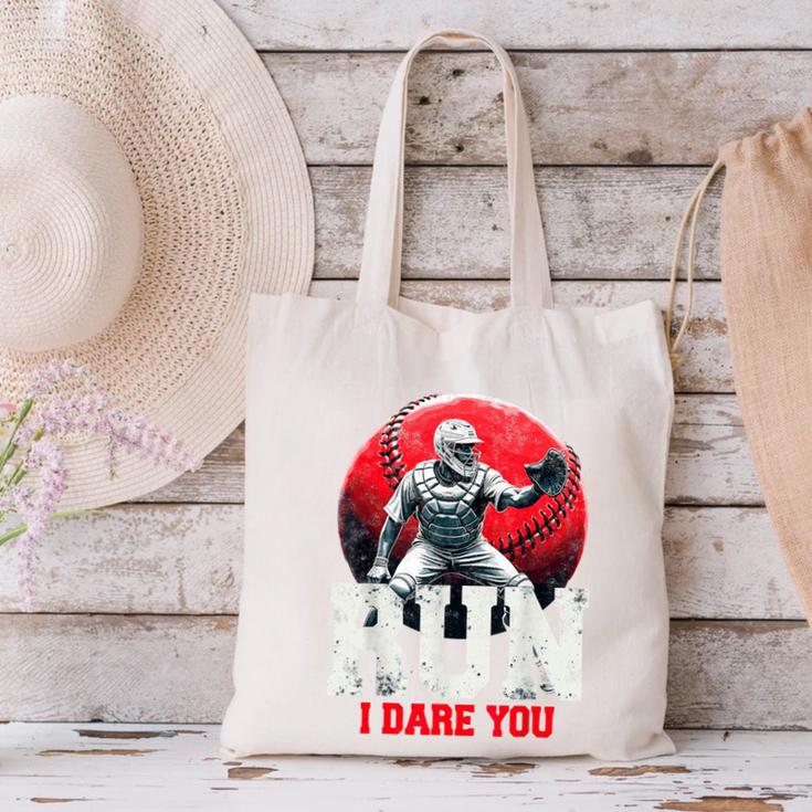 Run I Dare You Baseball Ball Player Catcher Coach Tee Canvas Tote Bag