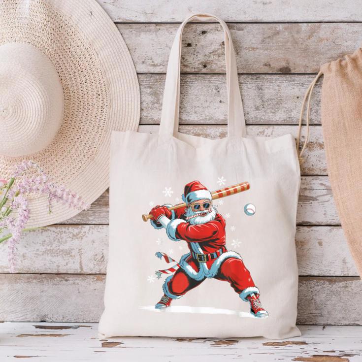 Santa Playing Baseball Christmas Candy Cane Fun Xmas Holiday Canvas Tote Bag Santa Playing Baseball Christmas Candy Cane Fun Xmas Holiday Canvas Tote Bag