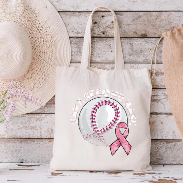 Save 2nd Base Breast Cancer Awareness Pink Ribbon Baseball Canvas Tote Bag Save 2nd Base Breast Cancer Awareness Pink Ribbon Baseball Canvas Tote Bag