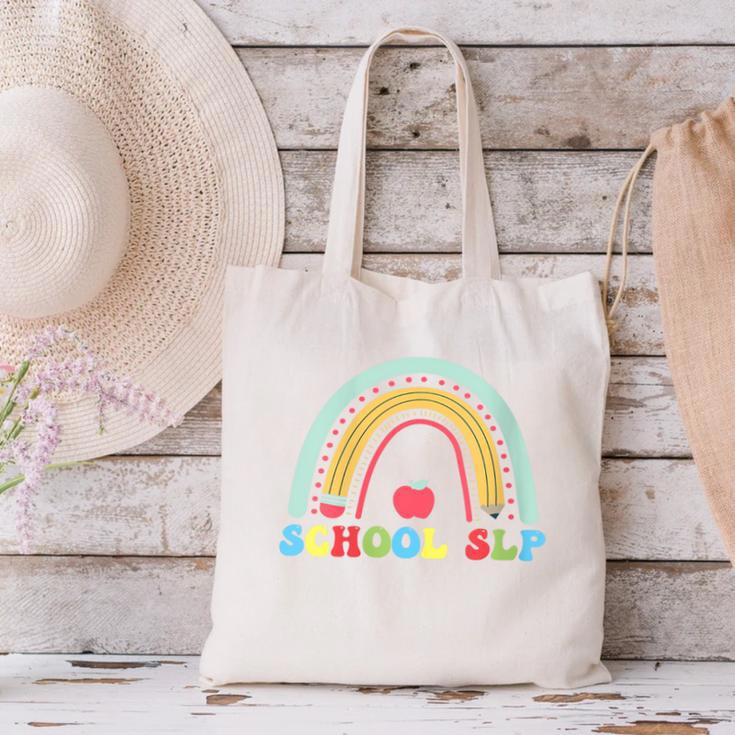 School SLP Rainbow Pencil Back To School Appreciation Canvas Tote Bag School SLP Rainbow Pencil Back To School Appreciation Canvas Tote Bag