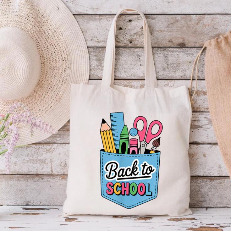 School Supplies In Pocket Back To School Boys Girls Canvas Tote Bag School Supplies In Pocket Back To School Boys Girls Canvas Tote Bag