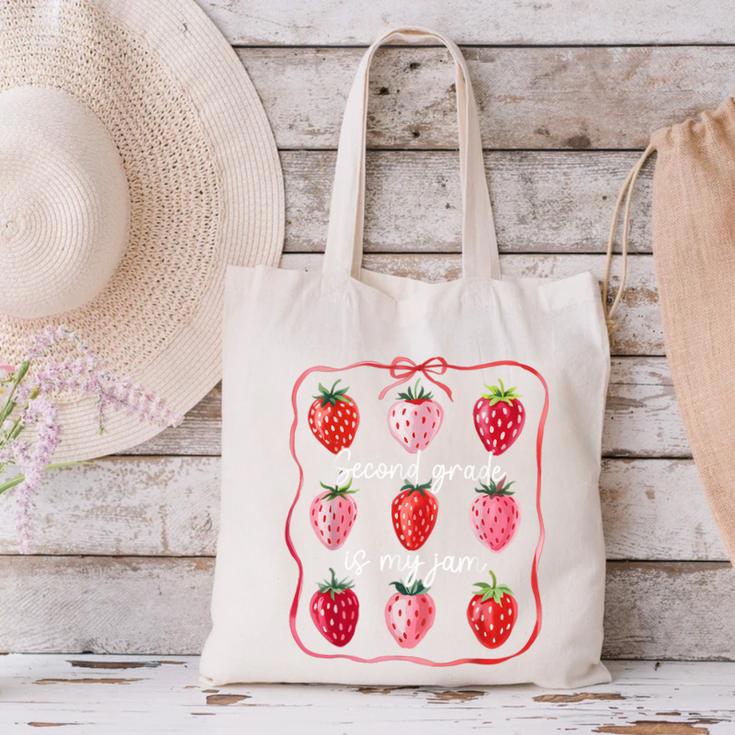 Second Grade Is My Jam Strawberry 2nd Grade Back To School Canvas Tote Bag Second Grade Is My Jam Strawberry 2nd Grade Back To School Canvas Tote Bag