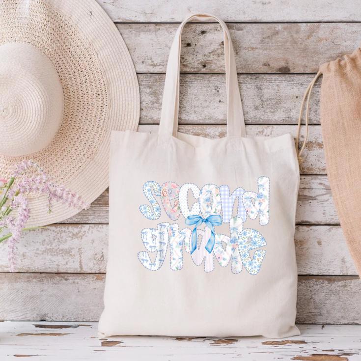 Second Grade Student Back To School Pastel Floral Bow Canvas Tote Bag Second Grade Student Back To School Pastel Floral Bow Canvas Tote Bag