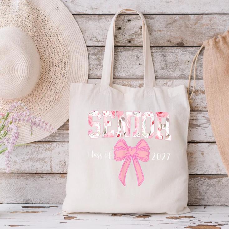 Senior 2027 Floral Pink Bow Back To School Class Of 2027 Canvas Tote Bag Senior 2027 Floral Pink Bow Back To School Class Of 2027 Canvas Tote Bag