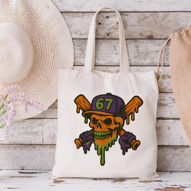 Six Seven 6 7 Baseball Skull Drip Halloween Horror Sports Canvas Tote Bag Six Seven 6 7 Baseball Skull Drip Halloween Horror Sports Canvas Tote Bag
