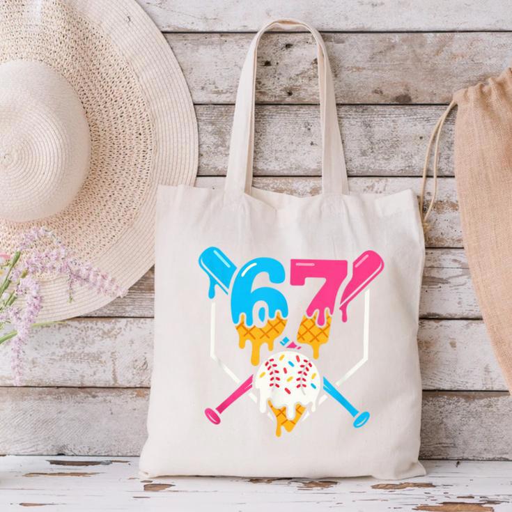 Six Seven Baseball Ice Cream Drip Cool 67 Gen Alpha Slang Canvas Tote Bag Six Seven Baseball Ice Cream Drip Cool 67 Gen Alpha Slang Canvas Tote Bag
