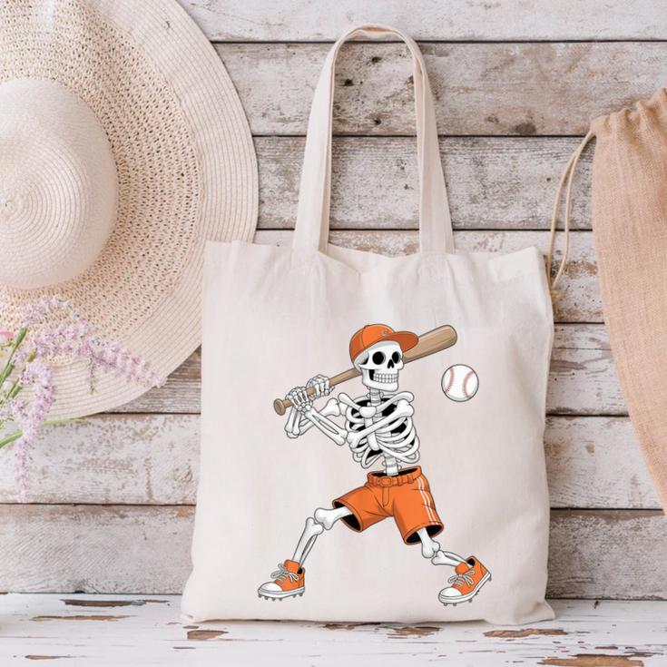 Skeleton Batting Baseball Halloween Canvas Tote Bag
