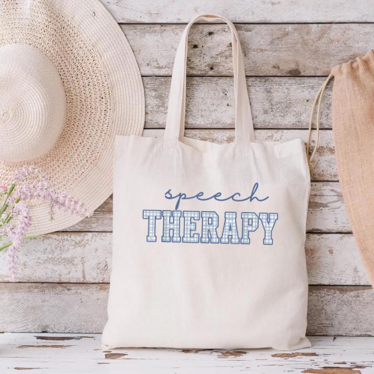 Speech Therapy Gingham SLP Therapist Summer Back To School Canvas Tote Bag Speech Therapy Gingham SLP Therapist Summer Back To School Canvas Tote Bag