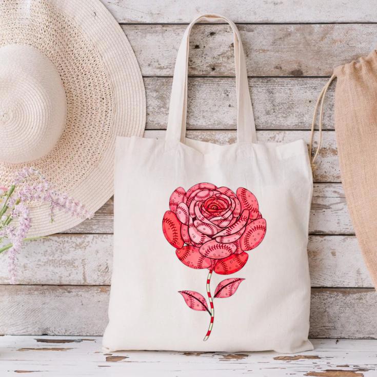 Sporty Rose Graphic With Baseball And Rugby Ball Petals Canvas Tote Bag