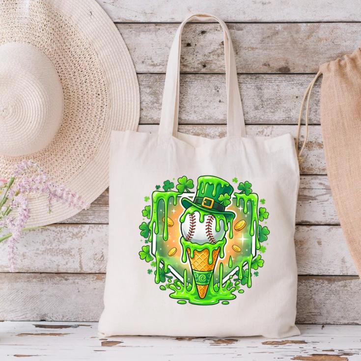 St Patrick Day Baseball Drip Ice Cream Baseball Home Plate Canvas Tote Bag