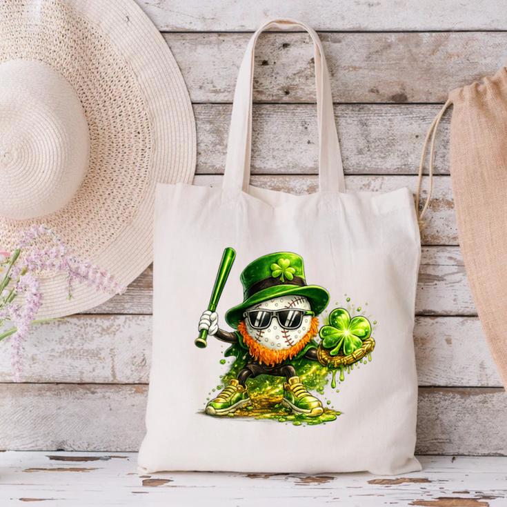 St Patrick’s Day Baseball Shamrock Player Canvas Tote Bag