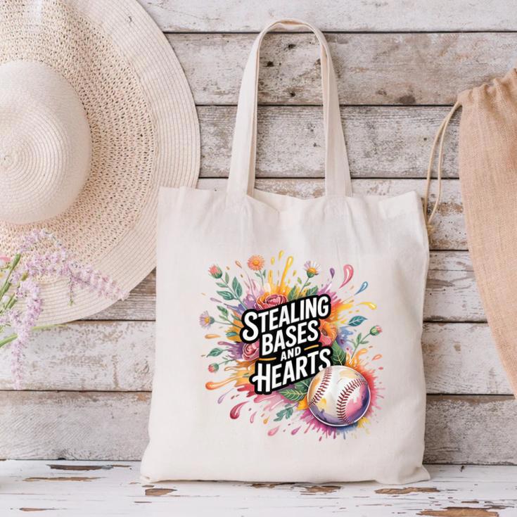 Stealing Bases And Hearts Baseball Puns Sports Canvas Tote Bag
