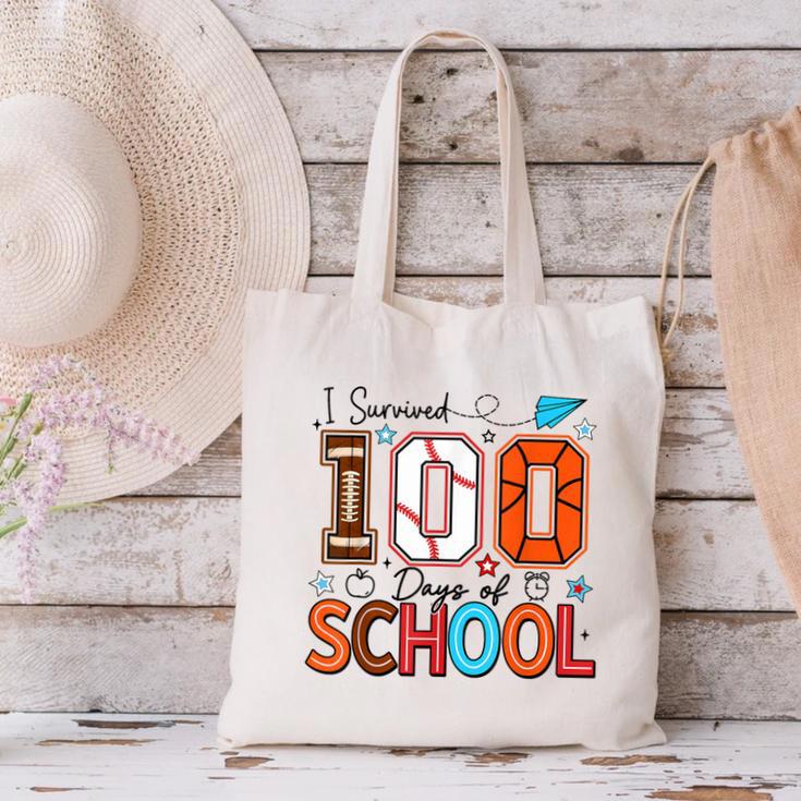 I Survived 100 Days Baseball Football Basketball School Kids Canvas Tote Bag