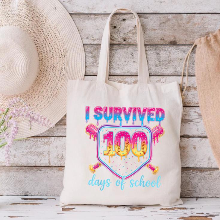 I Survived 100 Days Of School Baseball 100th Day Kids Girls Canvas Tote Bag
