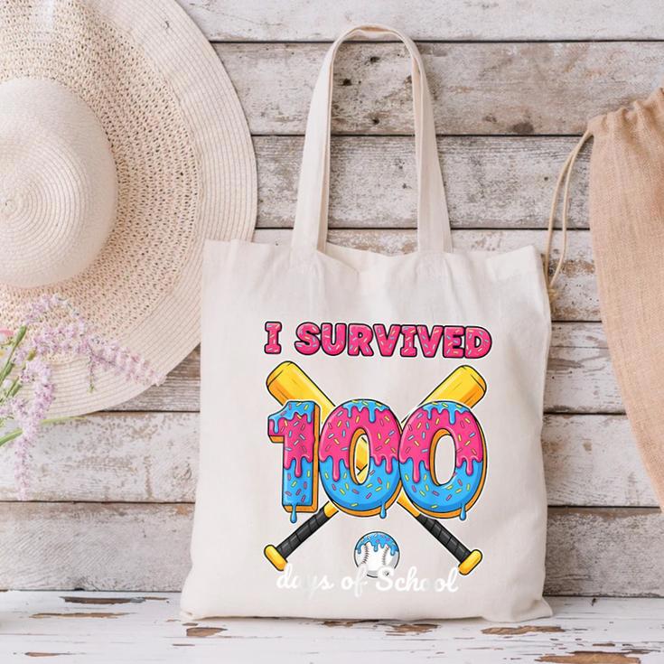 I Survived 100 Days Of School Baseball Cream Drip Boys Canvas Tote Bag I Survived 100 Days Of School Baseball Cream Drip Boys Canvas Tote Bag