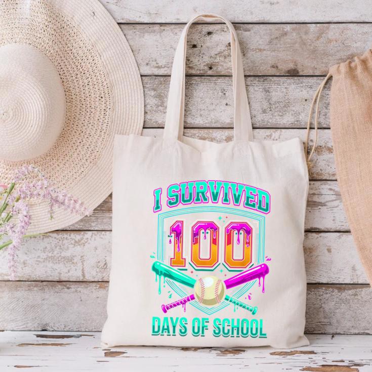 I Survived 100 Days Of School Baseball Drip Canvas Tote Bag