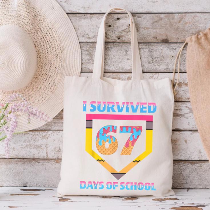 I Survived 67 Days Of School Baseball Trend For Boys Girls Canvas Tote Bag I Survived 67 Days Of School Baseball Trend For Boys Girls Canvas Tote Bag