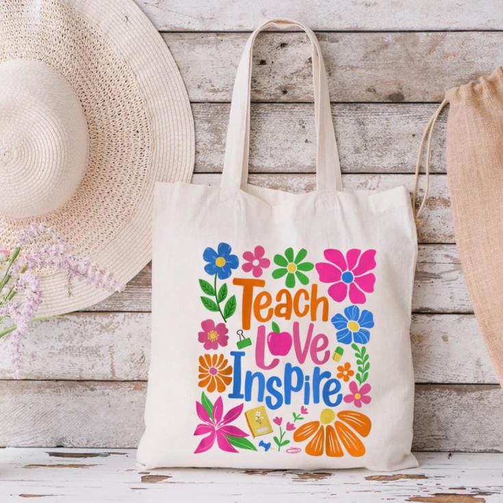 Teach Love Inspire Back To School Canvas Tote Bag Teach Love Inspire Back To School Canvas Tote Bag
