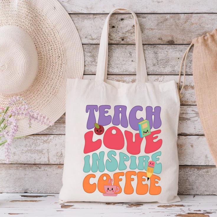 Teach Love Inspire Coffee Cute Teaching Quote Back To School Canvas Tote Bag Teach Love Inspire Coffee Cute Teaching Quote Back To School Canvas Tote Bag