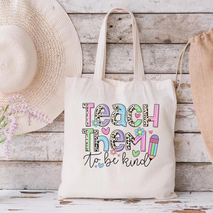 Teach Them To Be Kind Leopard Kindergarten Back To School Canvas Tote Bag