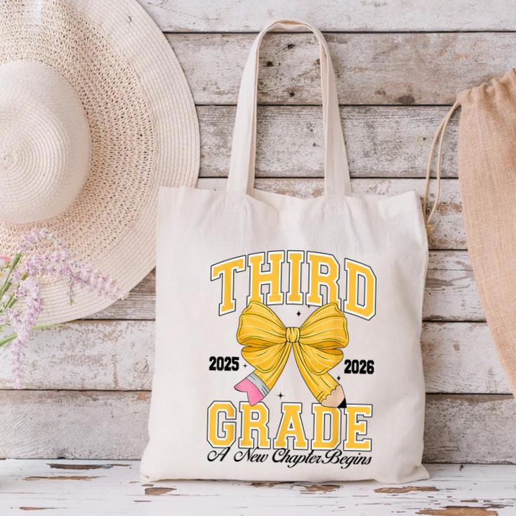 Third Grade Back To School First Day Pencil Bow 2025 Girls Canvas Tote Bag Third Grade Back To School First Day Pencil Bow 2025 Girls Canvas Tote Bag
