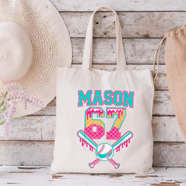 Trendy Mason 67 Mem Ice Cream Drip Baseball Birthday Costume Canvas Tote Bag