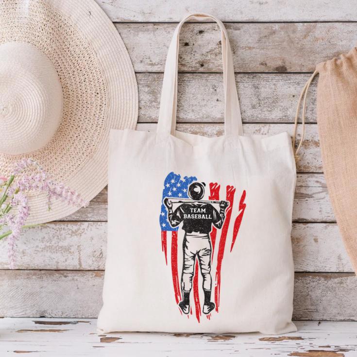 US Flag Baseball Player Batter Sport Lover Team Coach Family Canvas Tote Bag