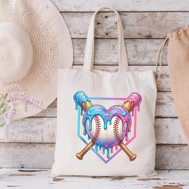 Valentines Baseball Heart Dripping Ice Cream Gen Z Alpha Canvas Tote Bag