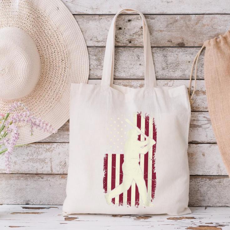 Vintage American Flag Baseball Batter Patriotic Home Run Canvas Tote Bag