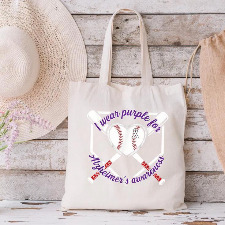 I Wear Purple For Alzheimers Awareness Baseball Heart Ribbon Canvas Tote Bag I Wear Purple For Alzheimers Awareness Baseball Heart Ribbon Canvas Tote Bag