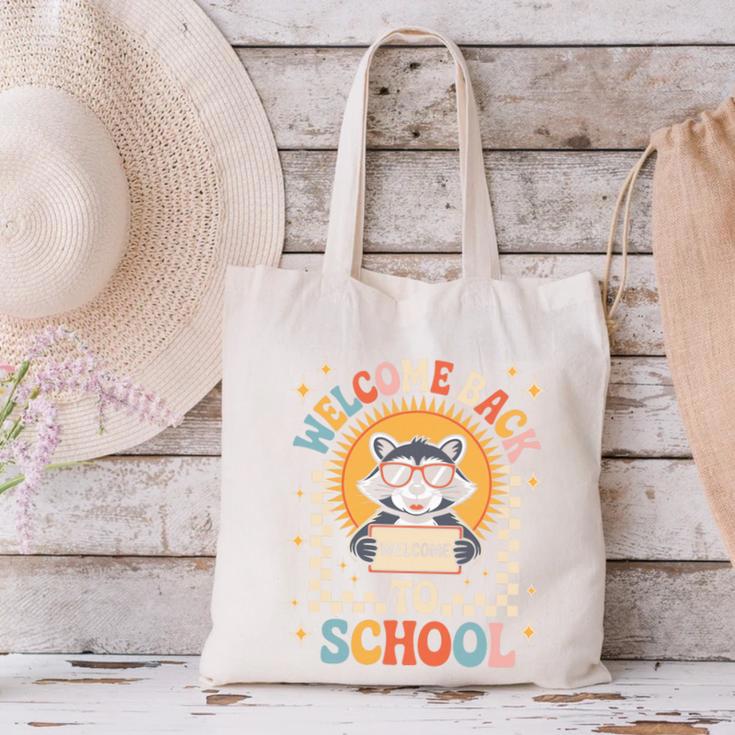 Welcome Back To School Raccoon First Day Of School Checkered Premium Tri-Blend Canvas Tote Bag