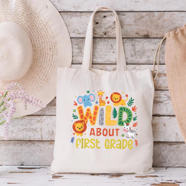 Wild About First Grade Safari Jungle Animals Back To School Canvas Tote Bag